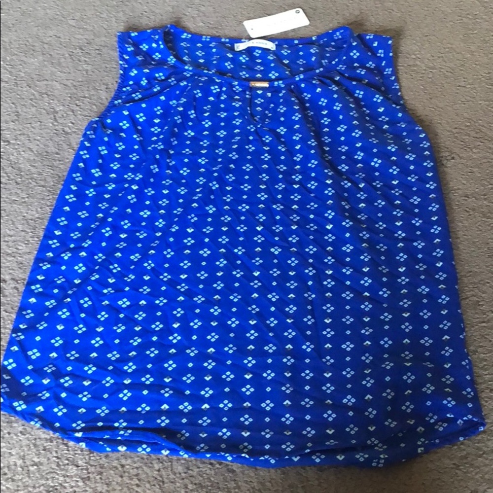 Blue shirt.